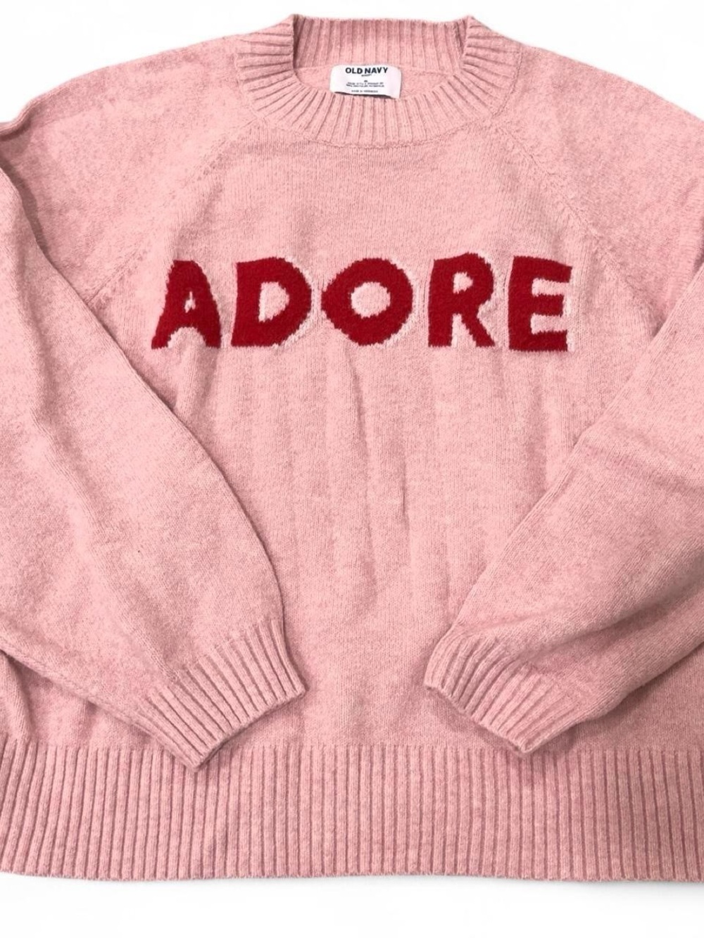 Old Navy Pink Sweater with Red ADORE Lettering